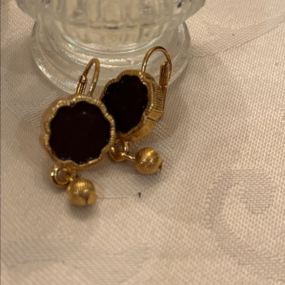 Gold Glitter Brown Flower Drop Earrings - Elegant Women Jewelry